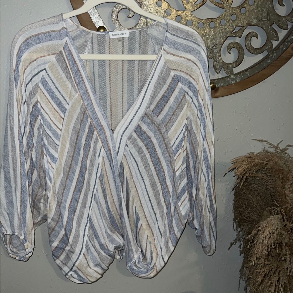 Olivia Grey Striped Blouse -L